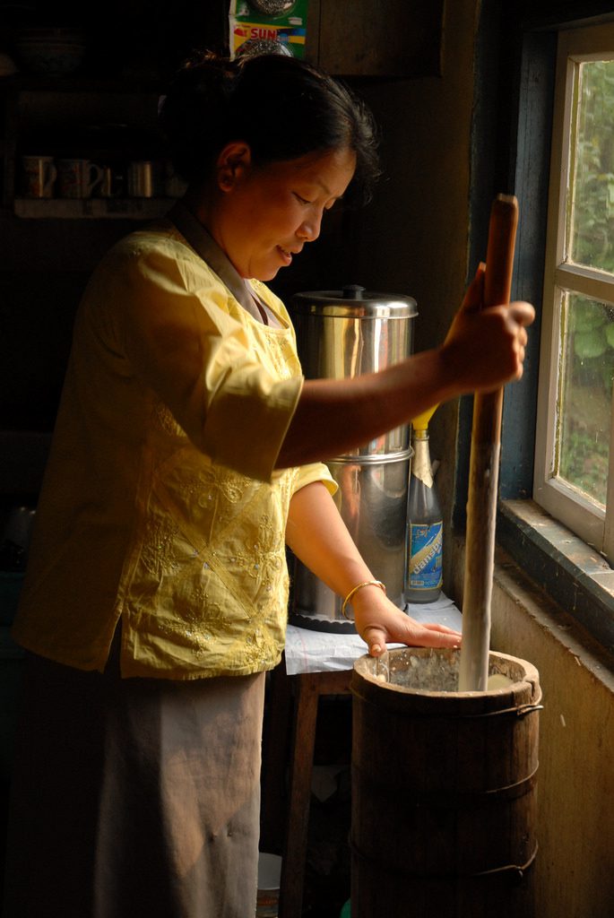 Churning homemade butter